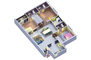 3BHK 1475 sqft floor plan