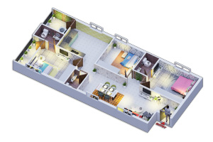3BHK 1450 sqft floor plan