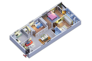 3BHK 1400 sqft floor plan