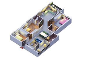 3BHK 1425 sqft floor plan