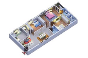 3BHK 1400 sqft floor plan