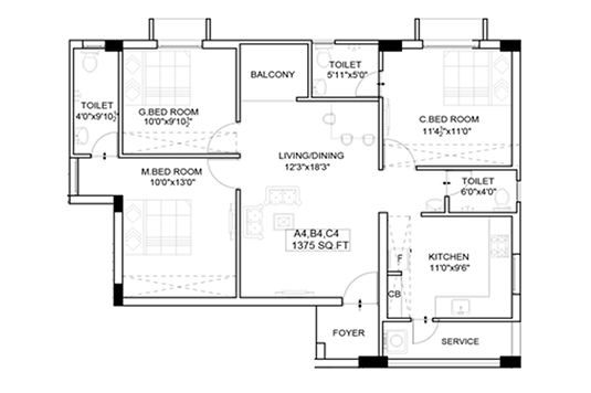 Nest Diva 3 BHK 1375 Sqft