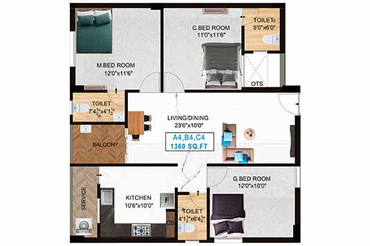 Nest Noble II 3 BHK 1360 Sqft