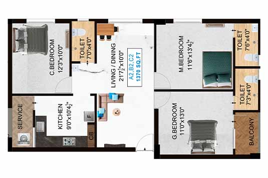 Nest Noble II 3 BHK 1370 Sqft