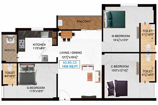 Nest Noble II 3 BHK 1430 Sqft