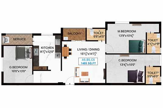 Nest Noble II 3 BHK 1485 Sqft