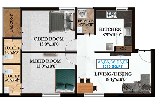 Nest Art 2BHK 1010sqft