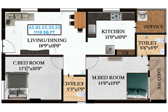 Nest Art 2BHK 1110sqft