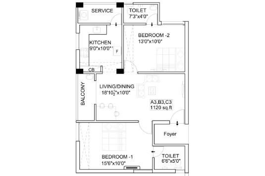 Nest Craft 2 BHK 1120 Sqft