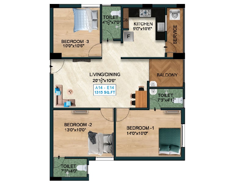1460 SQFT Floor Plan