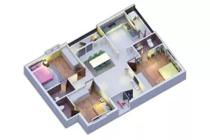 3BHK 1465 sqft floor plan