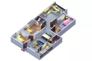 3BHK 1425 sqft floor plan