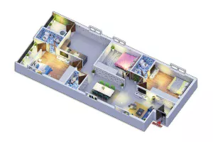 3BHK 1430 sqft floor plan